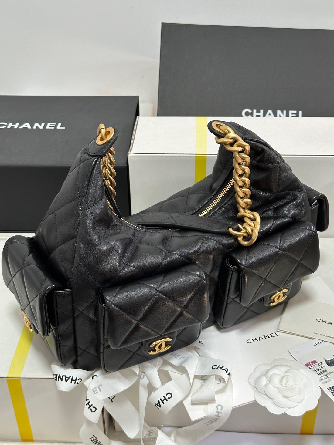 CC 25C Hobo 35CM Black Lambskin Gold Hardware 243536