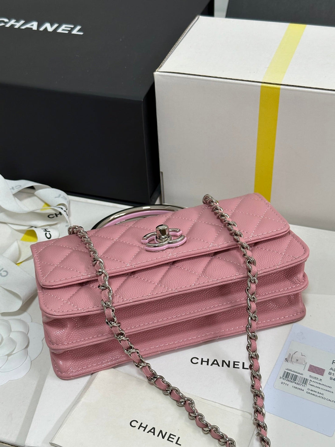 CC 25P Wallet Woc Handle 17CM Pink Pastel Leather Silver Hardware 243439