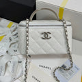 MINI VANITY TOP HANDLE CASE 17 IN WHITE CAVIAR SKIN SILVER-TONE PLATED METAL Bags Bible