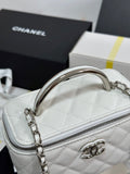 MINI VANITY TOP HANDLE CASE 17 IN WHITE CAVIAR SKIN SILVER-TONE PLATED METAL Bags Bible