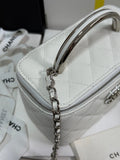 MINI VANITY TOP HANDLE CASE 17 IN WHITE CAVIAR SKIN SILVER-TONE PLATED METAL Bags Bible