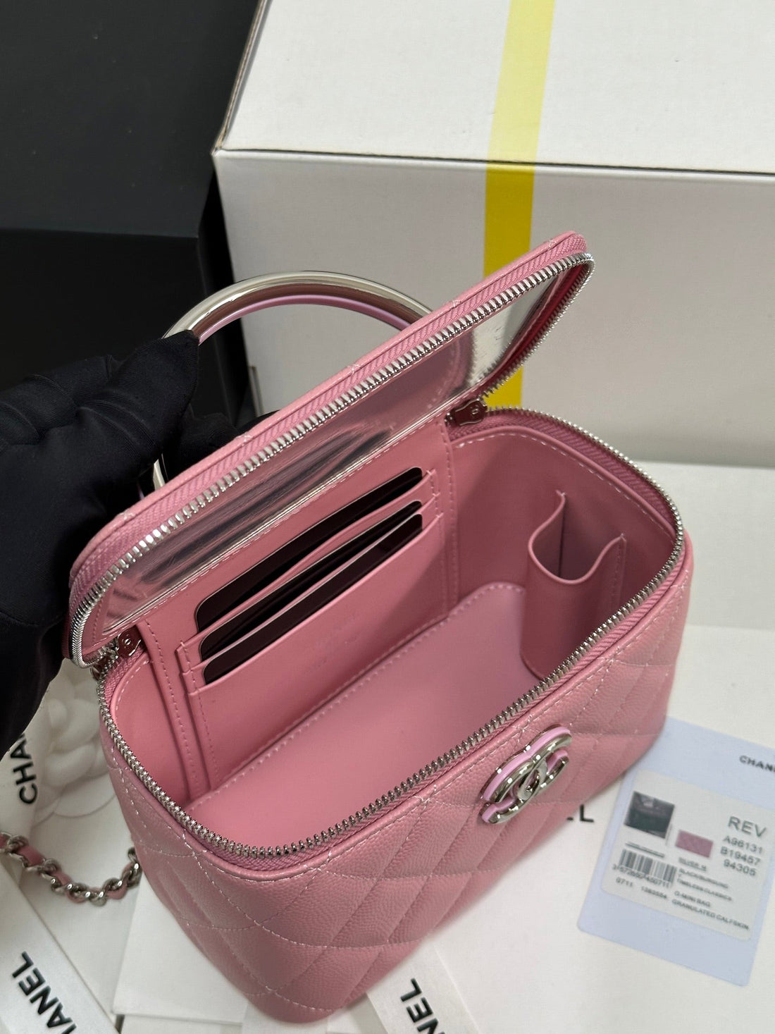 CC 25P Vanity Case 17CM Pink Pastel Leather Silver Hardware 243463