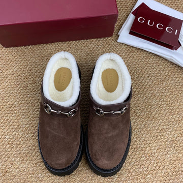 Gucci Fw 25 Horsebit Suede Clog Brown Suede With Shearling 506448