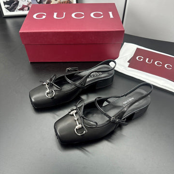 GG 26S Horsebit Slingback 2.5cm Black Sheepskin 688315