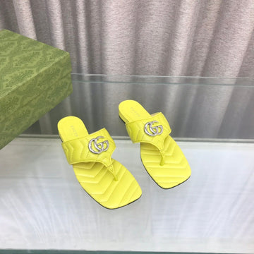 GG Marmont Logo -- Embellished Mattelasse Leather Sandal In Yellow
