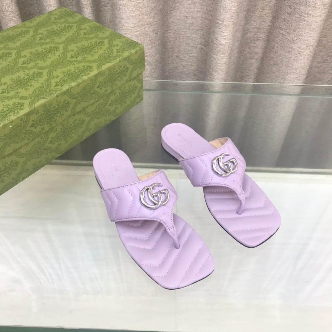 GG Marmont Logo -- Embellished Mattelasse Leather Sandal In Purple