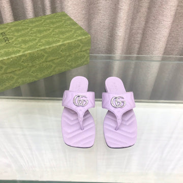 GG Marmont Logo -- Embellished Mattelasse Leather Sandal In Purple
