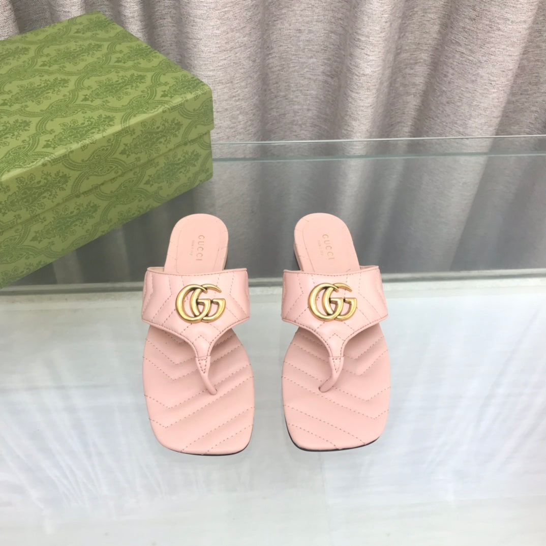 GG Marmont Logo -- Embellished Mattelasse Leather Sandal In Pink
