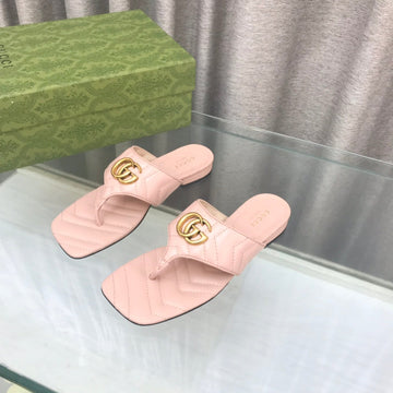 GG Marmont Logo -- Embellished Mattelasse Leather Sandal In Pink