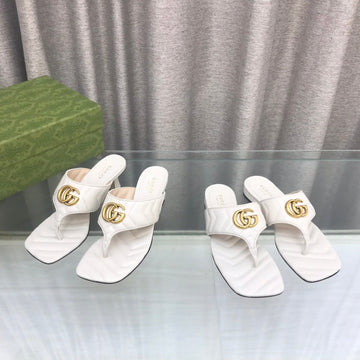 GG Marmont Logo -- Embellished Mattelasse Leather Sandal In White