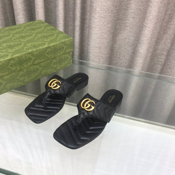 GG Marmont Logo -- Embellished Mattelasse Leather Sandal In Black