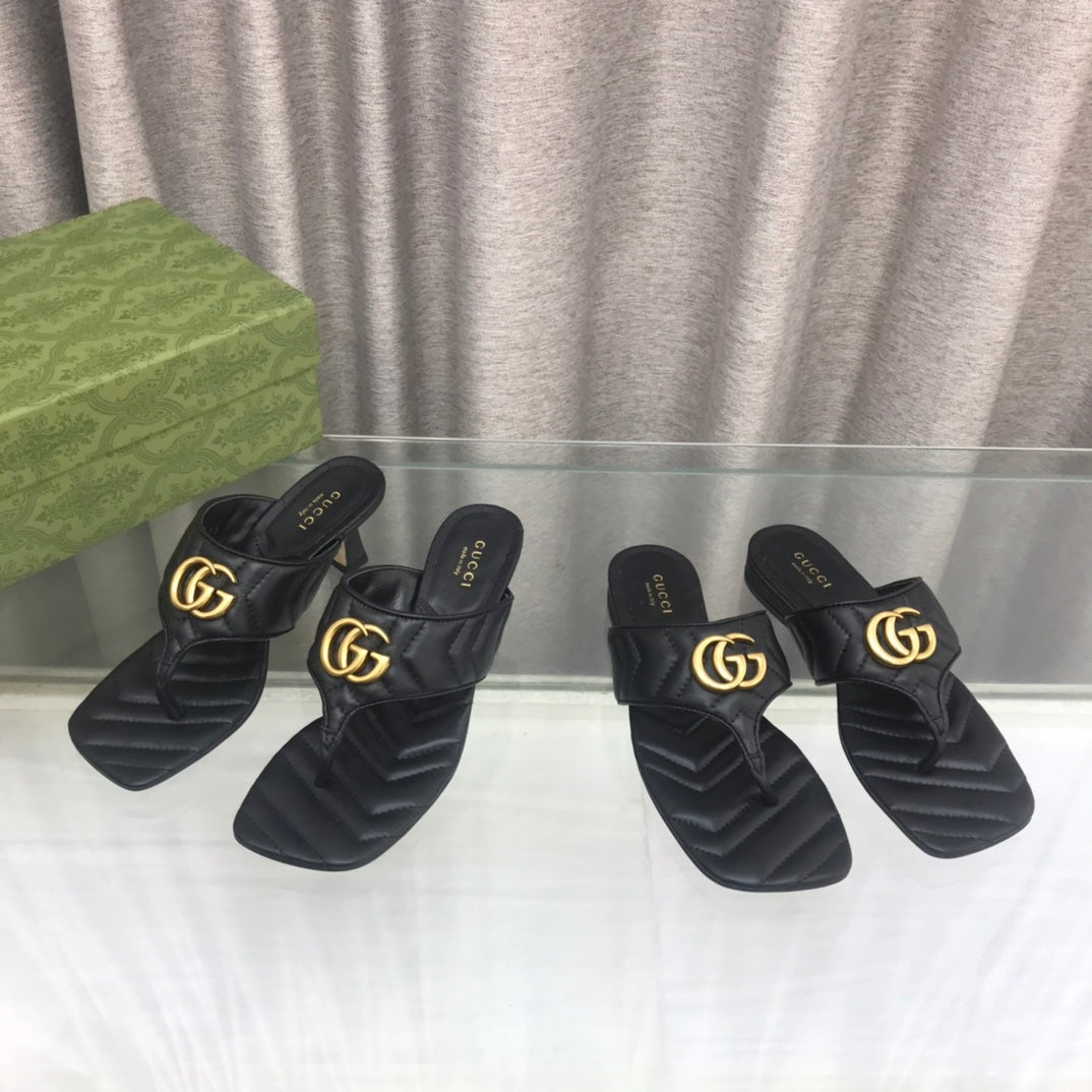 GG Marmont Logo -- Embellished Mattelasse Leather Sandal In Black