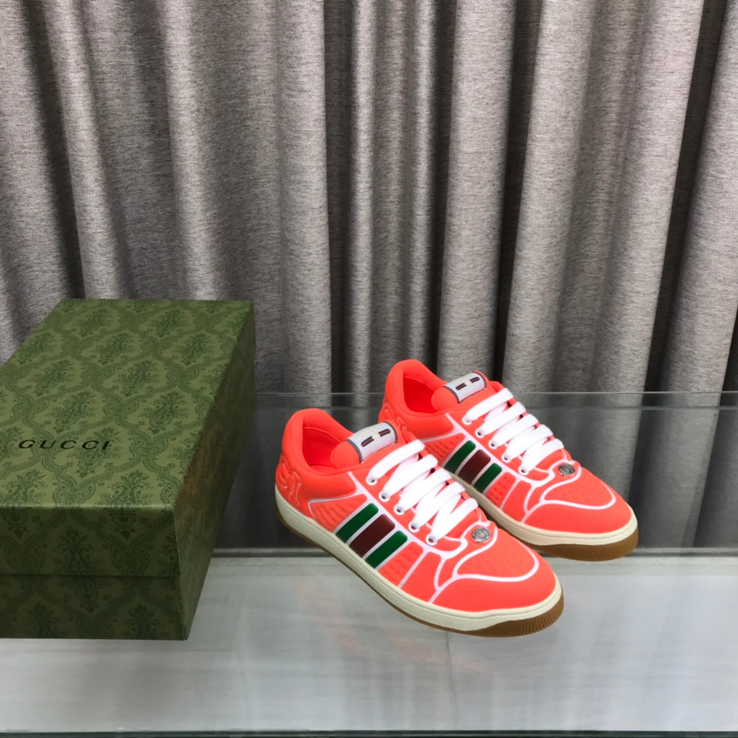 GG Screener Sneaker With Web Orange Red Calfskin