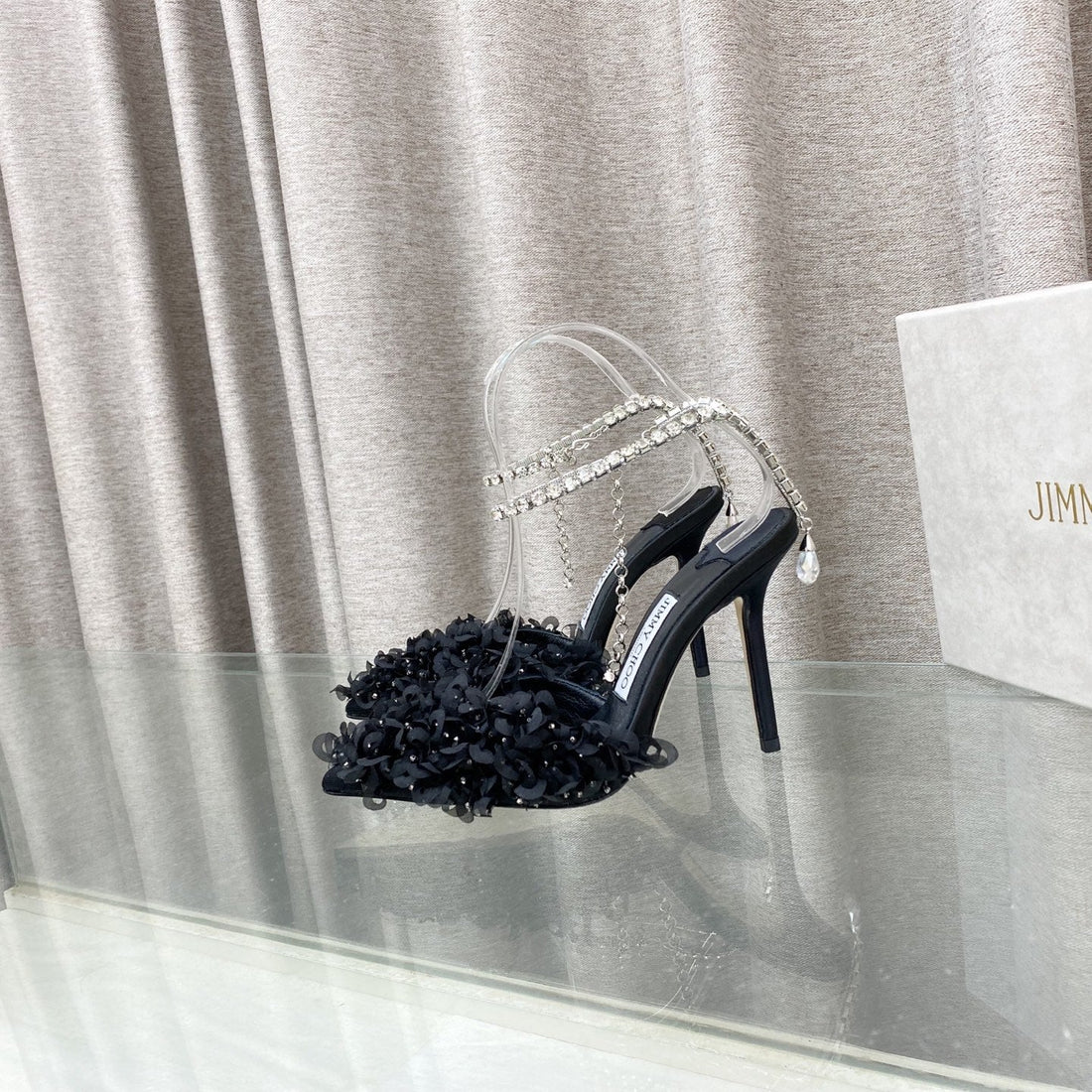 Jimmy Choo Saeda Pumps Black Mesh Lambskin 668535