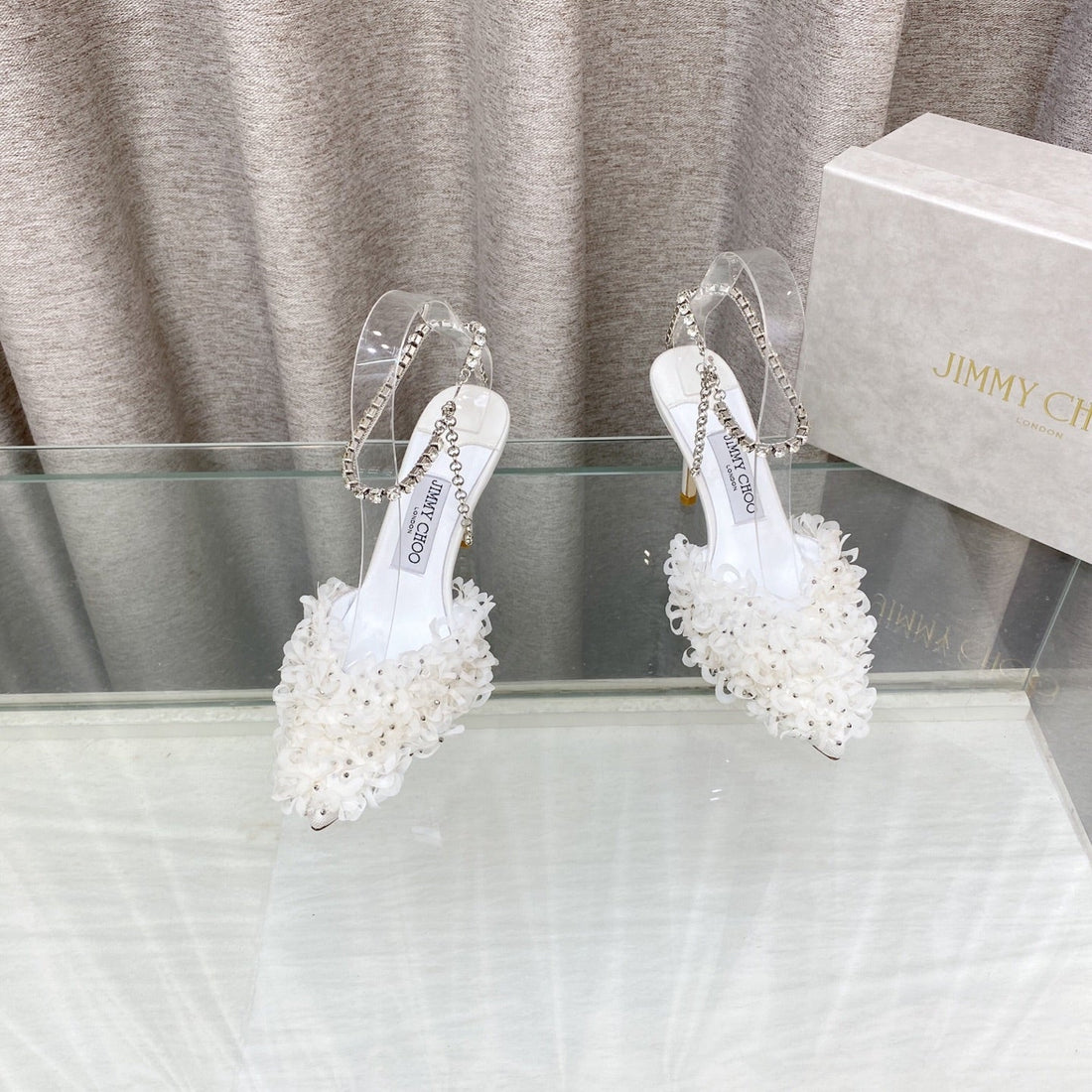 Jimmy Choo Saeda Pumps Ivory Mesh Lambskin 668536