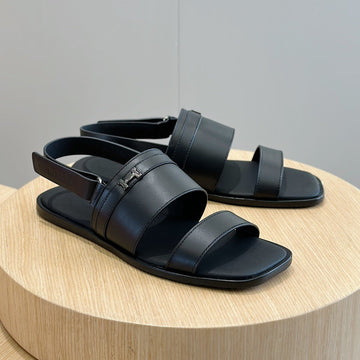 Hm Henrio Flat Sandal Black Calfskin
