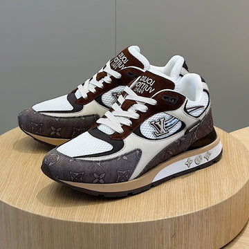LV Run Away Sneakers In Brown Mesh Fabric And Suede