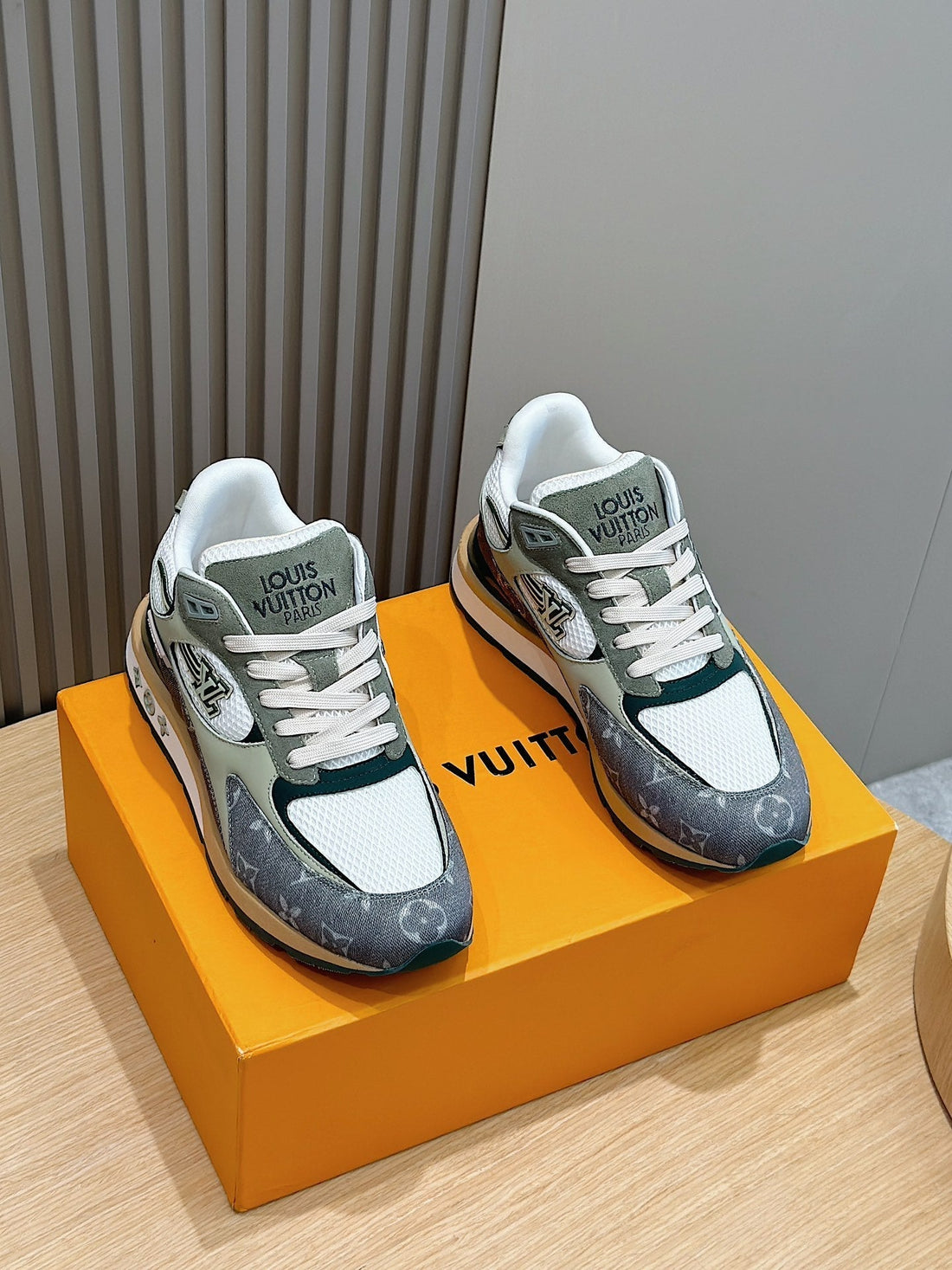 LV Run Away Sneakers In Grey Mesh Fabric And Suede