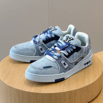 LV Trainer Sneaker Light Blue Monogram Denim