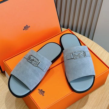 Hm Silver Buckle Slippers Cerulean Suede