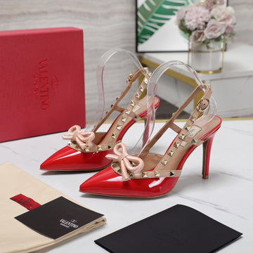 Rockstud Bow Slingback Cherry Red Patent Leather Pump 95MM