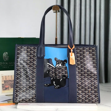 Goya Villette Tote 45 In Navy Blue Goyardine Canvas
