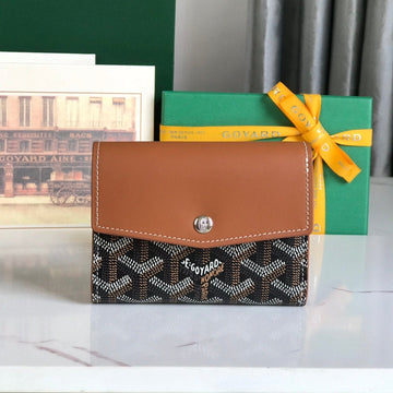 Saint-Gabriel Wallet 12 In Tan Calfskin And Black Goyardine Canvas