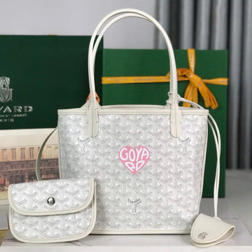 Anjou Mini Bag 20 In White Calfskin And Goyardine Canvas