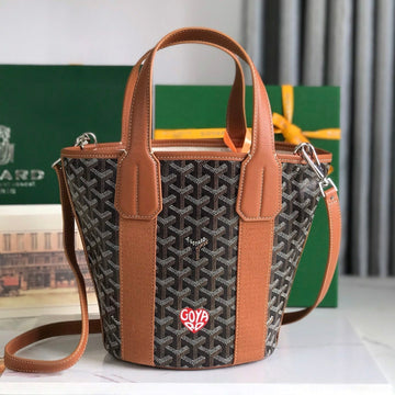 Small Belharra 24 In Black Goyardine Canvas And Tan Lambskin