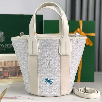 Small Belharra 24 In White Goyardine Canvas And Lambskin
