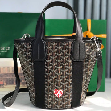 Small Belharra 24 In Black Goyardine Canvas And Lambskin