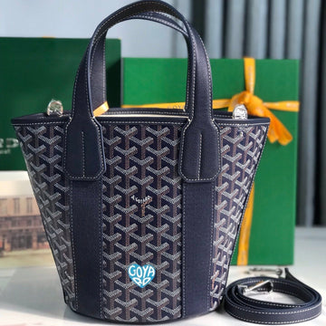 Small Belharra 24 In Navy Blue Goyardine Canvas And Lambskin