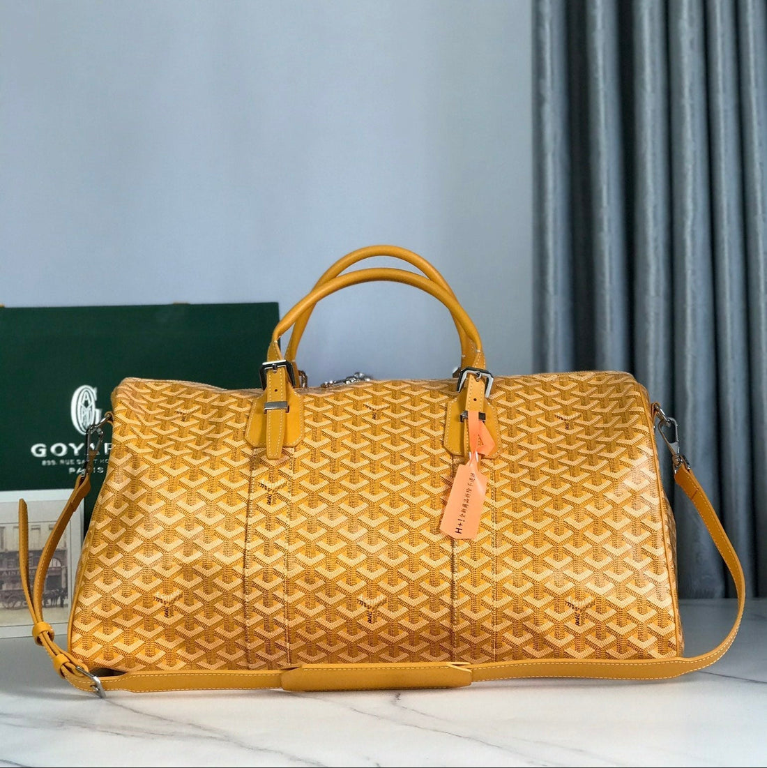 Boston 50 Bag In Yellow Goyardine Canvas And Calfskin Trim