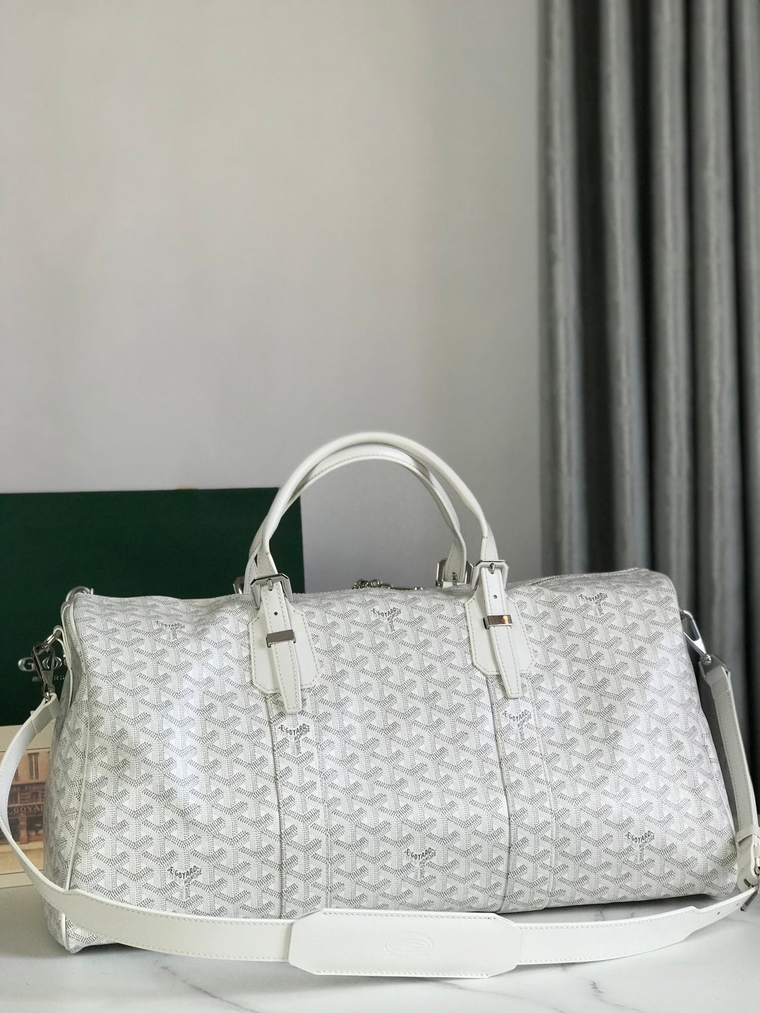 Boston 50 Bag In White Goyardine Canvas And Calfskin Trim