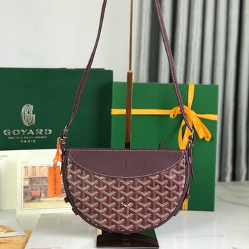 Hirondelle Bag 25 In Wine Red Lambskin And Goyardine Canvas