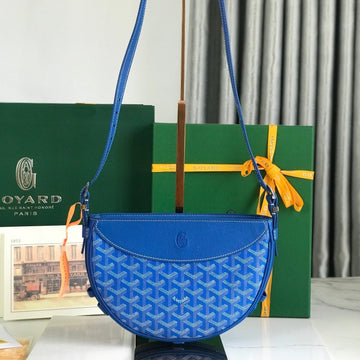 Hirondelle Bag 25 In Sapphire Blue Lambskin And Goyardine Canvas