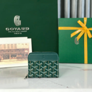 Matignon Mini Wallet 11 In Green Goyardine Canvas And Calfskin
