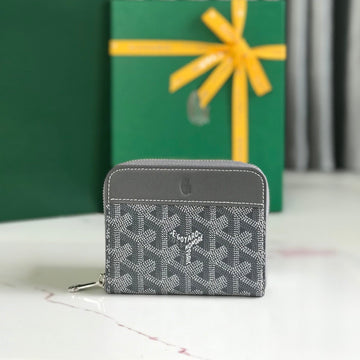 Matignon Mini Wallet 11 In Gray Goyardine Canvas And Calfskin