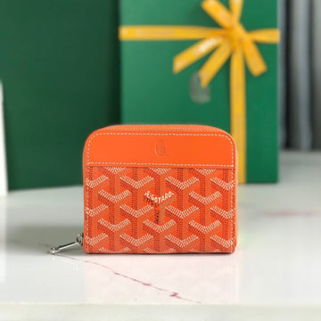 Matignon Mini Wallet 11 In Orange Goyardine Canvas And Calfskin