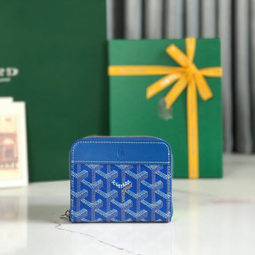 Matignon Mini Wallet 11 In Sapphire Blue Goyardine Canvas And Calfskin