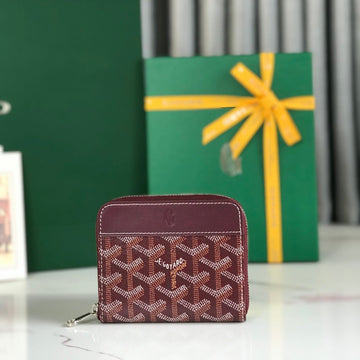 Matignon Mini Wallet 11 In Wine Red Goyardine Canvas And Calfskin