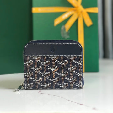 Matignon Mini Wallet 11 In Navy Blue Goyardine Canvas And Calfskin