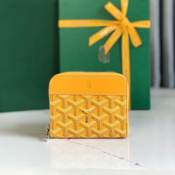 Matignon Mini Wallet 11 In Yellow Goyardine Canvas And Calfskin