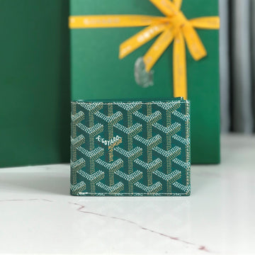 Goyard Victoire Wallet 11CM Green Canvas & Cafskin