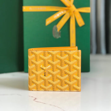 Goyard Victoire Wallet 11CM Yellow Canvas & Cafskin