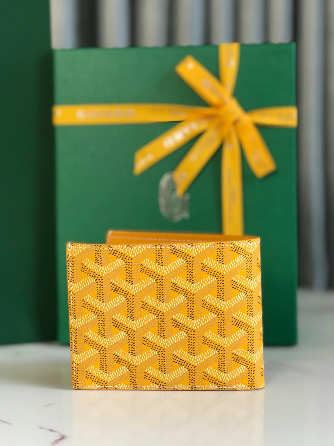 Goyard Victoire Wallet 11CM Yellow Canvas & Cafskin