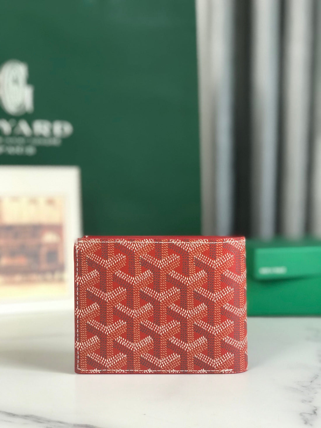 Goyard Victoire Wallet 11CM Red Canvas & Cafskin