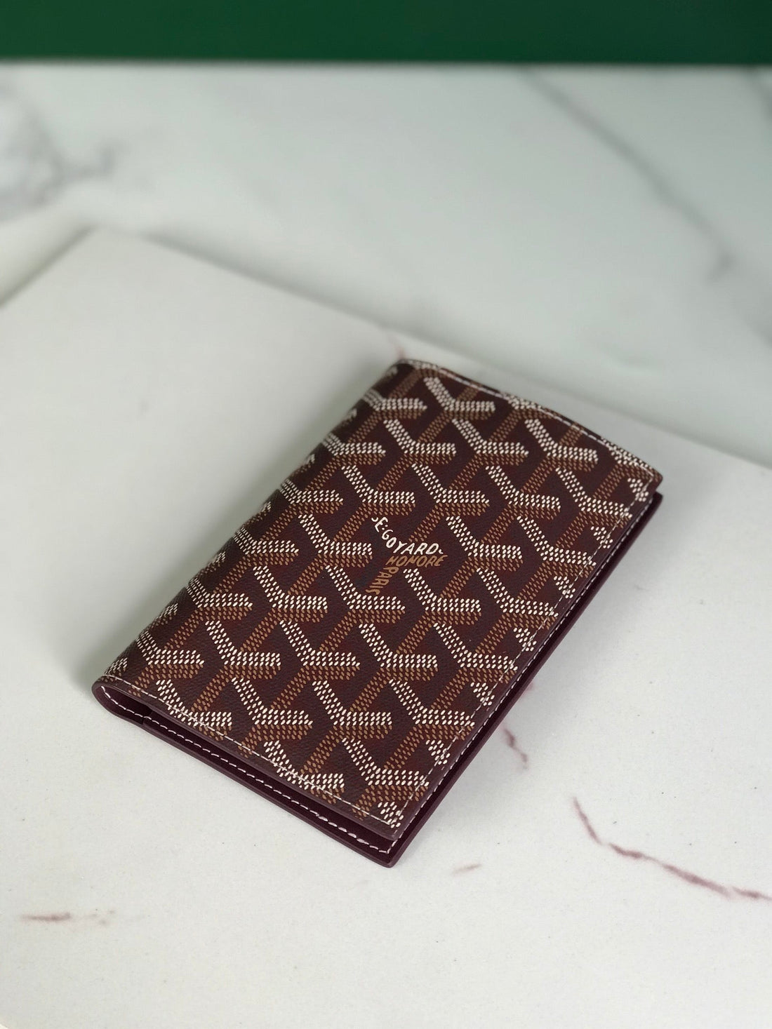 Goyard Grenelle Passport Cover 10CM Burgundy Canvas & Cafskin