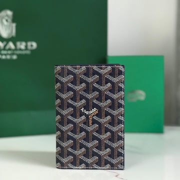 Goyard Grenelle Passport Cover 10CM Navy Blue Canvas & Cafskin