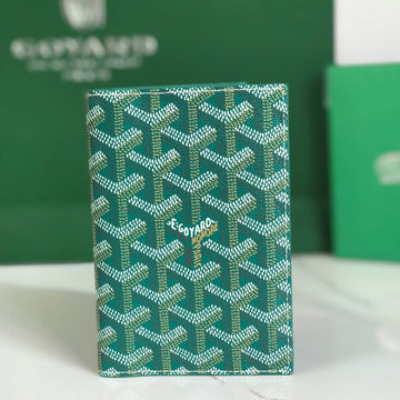 Goyard Grenelle Passport Cover 10CM Green Canvas & Cafskin